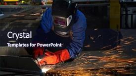  Presentation with welding - Presentation having prefabricated structure - worker grinding welding metal background and a  colored foreground
