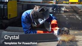  Presentation with welding - Presentation having prefabricated structure - worker welding metal and sparks background and a  colored foreground