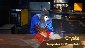  Presentation with welding - Amazing PPT layouts having prefabricated structure - worker welding metal and sparks backdrop and a  colored foreground