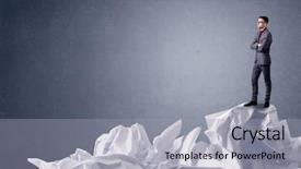  Presentation with paper news print pile newspapers - Theme featuring preference - thoughtful young businessman standing background and a light gray colored foreground