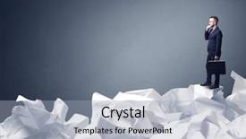  Presentation with pile - Presentation featuring preference - thoughtful young businessman standing background and a light blue colored foreground