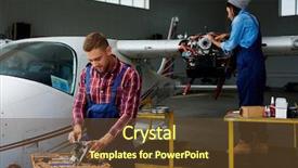  Presentation with jet airplane - Amazing PPT theme having preflight maintenance two young mechanic backdrop and a tawny brown colored foreground