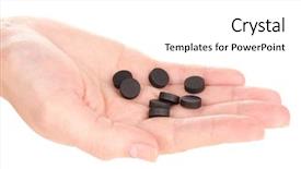  Presentation with carbon - Cool new presentation design with preformance - activated carbon in hand isolated backdrop and a pink colored foreground