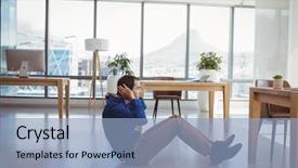  Presentation with executive - Amazing presentation theme having preformance - determined executive preforming crunches backdrop and a light blue colored foreground