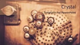  Presentation with workplace - Audience pleasing slide set consisting of preformance - different goldsmiths tools backdrop and a coral colored foreground