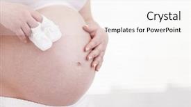  Presentation with baby shoes - Colorful slide deck enhanced with pregant woman holding small baby backdrop and a white colored foreground