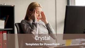  Presentation with stress - Colorful presentation theme enhanced with pregnancy business stress gestosis and people concept - pregnant businesswoman feeling sick or suffering from headache at office work backdrop and a violet colored foreground