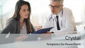  Presentation with doctor and patient medical consultation - Slides enhanced with pregnancy cancer - patient meeting doctor for medical background and a  colored foreground