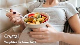  Presentation with pregnant woman - Presentation design with pregnancy diet - closeup of pregnant young woman background and a coral colored foreground