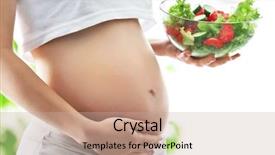  Presentation with pregnant woman - Audience pleasing PPT theme consisting of pregnancy diet - pregnant woman holding glass bowl backdrop and a coral colored foreground