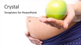  Presentation with green apple - Amazing PPT theme having pregnancy diet - pregnant woman holding green apple backdrop and a  colored foreground