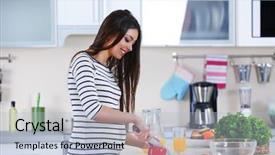 Presentation with pregnant woman cleaning - Slides enhanced with pregnancy diet - pregnant woman preparing vegetable salad background and a light blue colored foreground