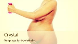  Presentation with pregnant woman - Colorful PPT theme enhanced with pregnancy excercise - pregnant woman holding dumbbells backdrop and a  colored foreground