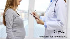  Presentation with medicine pregnant woman - Audience pleasing slide deck consisting of pregnancy healthcare people and medicine concept - close up of happy pregnant woman and doctor with clipboard at medical appointment in hospital backdrop and a lemonade colored foreground