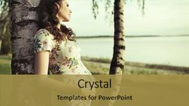  Presentation with pregnant woman cleaning - PPT theme enhanced with pregnancy mother - beautiful pregnant woman relaxing outside background and a gold colored foreground