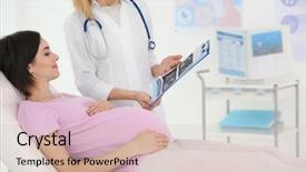  Presentation with gynecologist - PPT theme with pregnancy mother - gynecologist showing ultrasound photo background and a soft green colored foreground