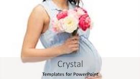  Presentation with motherhood - PPT theme with pregnancy motherhood holidays people and expectation concept - happy pregnant woman with flowers touching her big belly over white background background and a lemonade colored foreground