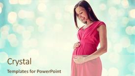  Presentation with holidays - PPT theme consisting of pregnancy motherhood people and expectation concept - happy pregnant woman with big tummy over blue holidays lights background background and a cream colored foreground
