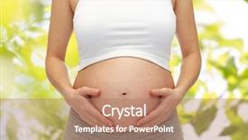  Presentation with motherhood - Cool new PPT theme with pregnancy motherhood people summer and expectation concept - close up of pregnant woman touching her bare tummy over green tree leavers background backdrop and a coral colored foreground