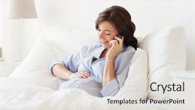  Presentation with motherhood - PPT layouts featuring pregnancy motherhood technology people and expectation concept - happy pregnant woman calling on smartphone in bed at home background and a light gray colored foreground