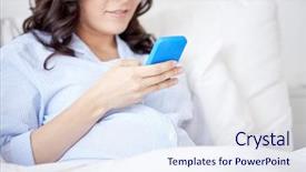  Presentation with motherhood - Audience pleasing PPT layouts consisting of pregnancy motherhood technology people and expectation concept - close up of pregnant woman with smartphone in bed at home backdrop and a sky blue colored foreground