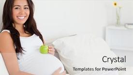  Presentation with pregnant woman - Cool new PPT theme with pregnancy nutrition - beautiful pregnant woman holding backdrop and a white colored foreground