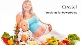  Presentation with nutrition child - PPT theme featuring pregnancy nutrition - family with pregnant woman background and a white colored foreground
