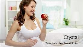  Presentation with pregnant - Audience pleasing PPT theme consisting of pregnancy nutrition - photo of happy pregnant woman backdrop and a soft green colored foreground