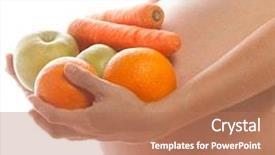  Presentation with vitamin - Beautiful PPT theme featuring pregnancy nutrition - pregnant caucasian woman closeup body backdrop and a coral colored foreground