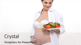  Presentation with children and healthy eating - Presentation having pregnancy nutrition - pregnant woman eating healthily background and a soft green colored foreground