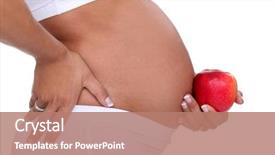  Presentation with pregnant woman - PPT theme having pregnancy nutrition - pregnant woman holding an apple background and a coral colored foreground