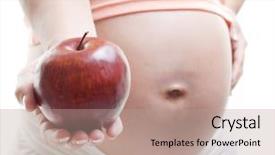  Presentation with pregnant woman - Audience pleasing PPT theme consisting of pregnancy nutrition - pregnant woman holding an apple backdrop and a coral colored foreground