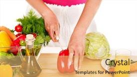  Presentation with pregnant woman - Amazing PPT theme having pregnancy nutrition - pregnant woman preparing food backdrop and a yellow colored foreground