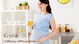  Presentation with muesli - Colorful PPT theme enhanced with pregnancy people and healthy eating concept - happy pregnant woman with glass of orange juice and muesli having breakfast at home kitchen backdrop and a lemonade colored foreground