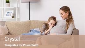  Presentation with family talking - Slide deck enhanced with pregnancy people and family concept background and a  colored foreground