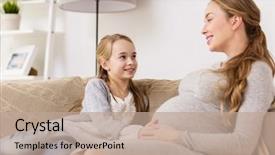  Presentation with family talking - Beautiful PPT layouts featuring pregnancy people and family concept backdrop and a coral colored foreground