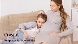  Presentation with interacial pregnant family - Presentation theme consisting of pregnancy people and family concept background and a  colored foreground