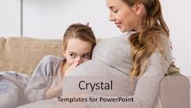  Presentation with family talking - PPT theme with pregnancy people and family concept background and a mint green colored foreground