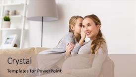  Presentation with family talking - Cool new PPT theme with pregnancy people and family concept backdrop and a coral colored foreground