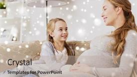  Presentation with family talking - Colorful presentation theme enhanced with pregnancy people and family concept backdrop and a  colored foreground