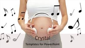  Presentation with music headphones - Cool new presentation design with pregnancy people music technology backdrop and a coral colored foreground