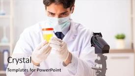  Presentation with consumer product innovation lab - Slide set consisting of pregnancy research - young handsome chemist working background and a  colored foreground