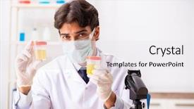  Presentation with chemist - Colorful presentation design enhanced with pregnancy research - young handsome chemist working backdrop and a white colored foreground