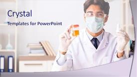  Presentation with lab automation - Beautiful theme featuring pregnancy research - young handsome chemist working backdrop and a sky blue colored foreground