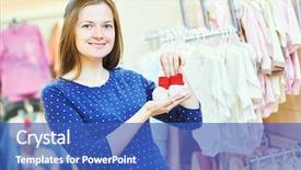  Presentation with clothes shop - PPT layouts with pregnancy shopping portrait of young pregnant woman choosing newborn clothes at baby shop store background and a teal colored foreground