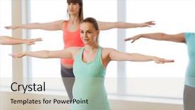  Presentation with healthy people - Slide set enhanced with pregnancy sport fitness people and healthy lifestyle concept - group of happy pregnant women exercising in gym background and a soft green colored foreground