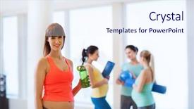  Presentation with healthy people - Slide deck consisting of pregnancy sport fitness people and healthy lifestyle concept - happy pregnant woman with water bottle in gym background and a sky blue colored foreground