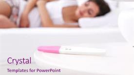  Presentation with medicine pregnant woman - Colorful PPT theme enhanced with pregnancy test and blurred woman backdrop and a sky blue colored foreground