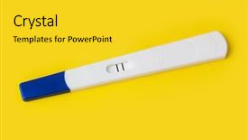  Presentation with pregnancy - Theme consisting of pregnancy test two lines isolated background and a yellow colored foreground