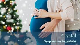  Presentation with christmas holidays - Colorful PPT layouts enhanced with pregnancy winter holidays and people concept - close up of man touching his pregnant wife belly home at christmas backdrop and a ocean colored foreground